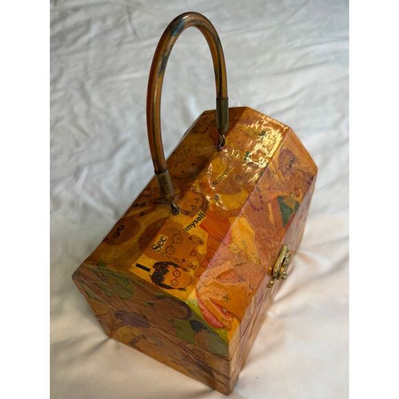 Vintage Decoupaged Wooden Purse Handbag - Picture 11 of 12